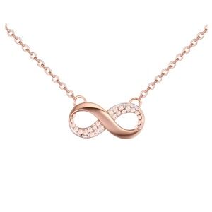 Rose Gold Infinity Necklace with CZ Accents – 16″ + 2″ Extension